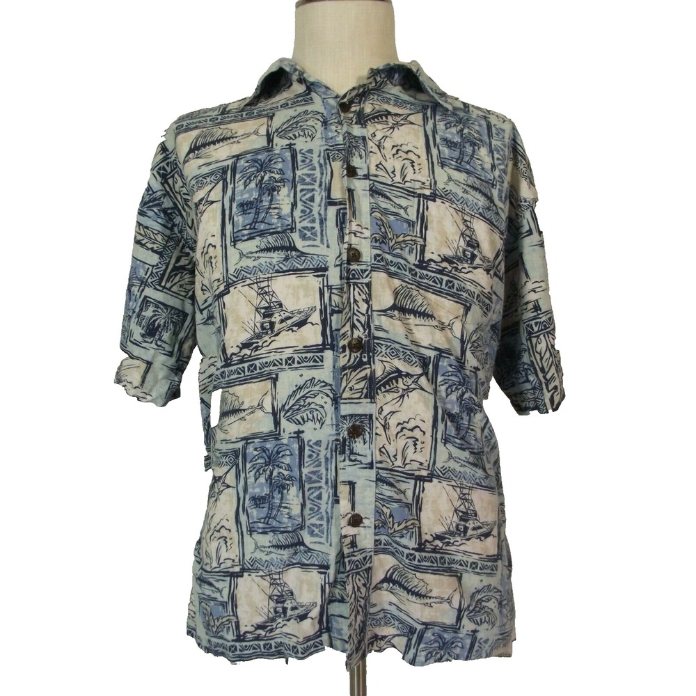 Reel Legends shirt men's large blue short sleeve vented fishing outdoor tropical